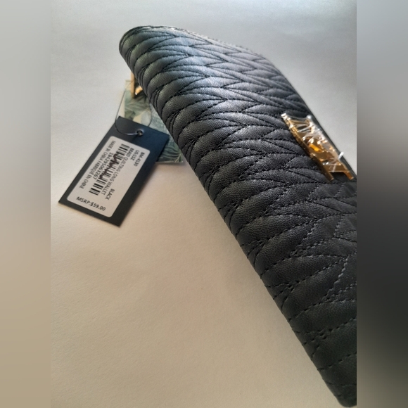 Badgley Mischka Braid Quilting Long Zip Around Wallet Black - Picture 6 of 10